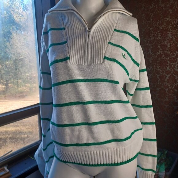United Colors of Benetton Striped Zip Neck Sweater Women M - Picture 2 of 6
